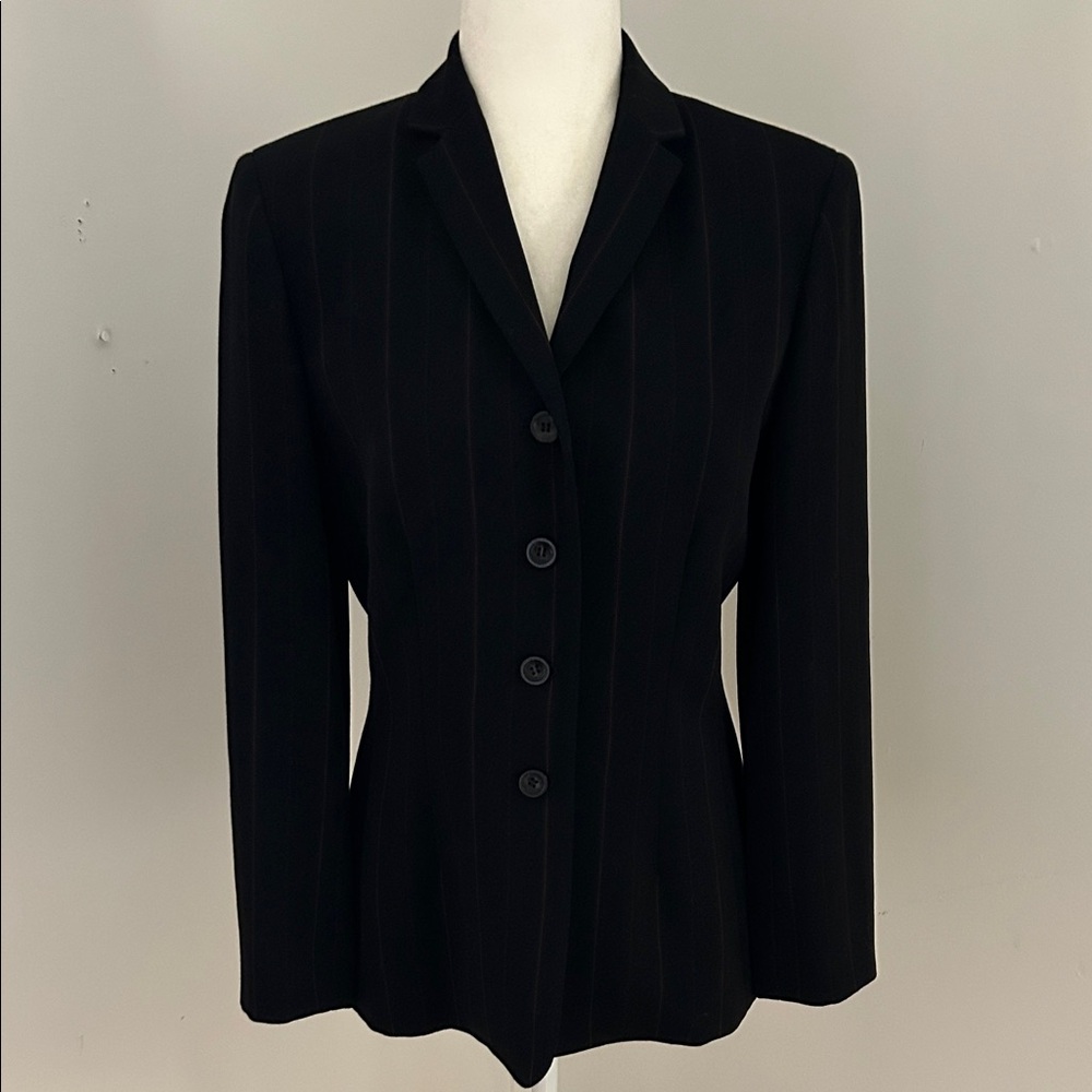 Ann Taylor Black Wool Pinstripe Blazer sz 6